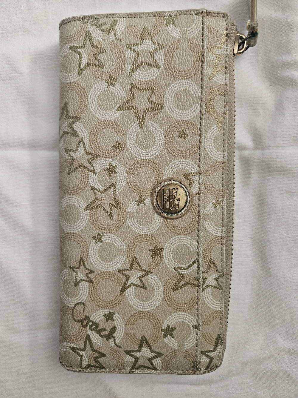 Coach Beige Canvas Star & Signature Zip Wallet